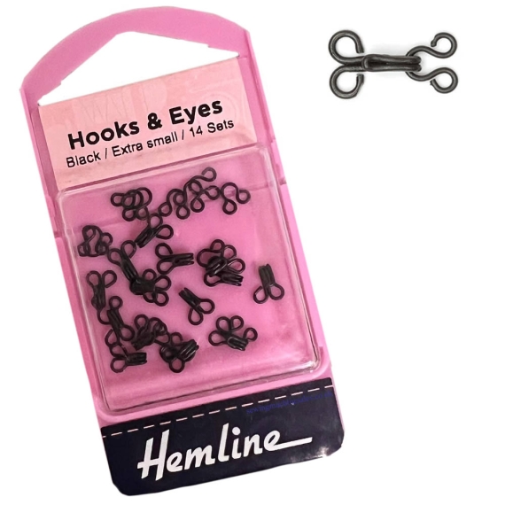 Tiny Black Hook and Eye Clothing Fasteners made by Hemline